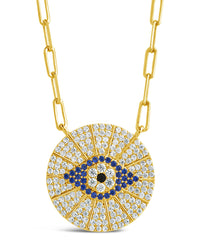 CZ Evil Eye Disk Pendant Necklace Sterling Forever 