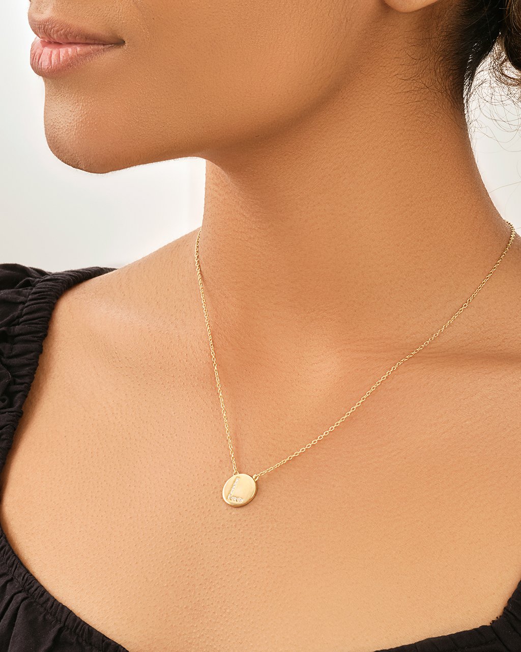 14K Gold Plated Sterling Silver CZ Round Initial Necklace
