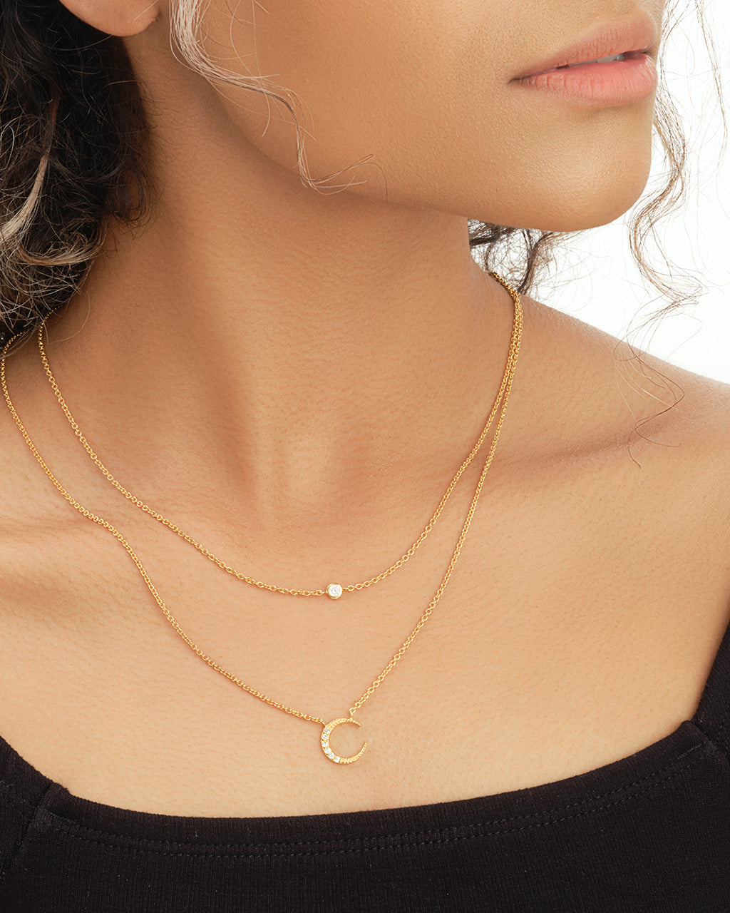 Crescent Pendant CZ Layered Necklace Necklace Sterling Forever 