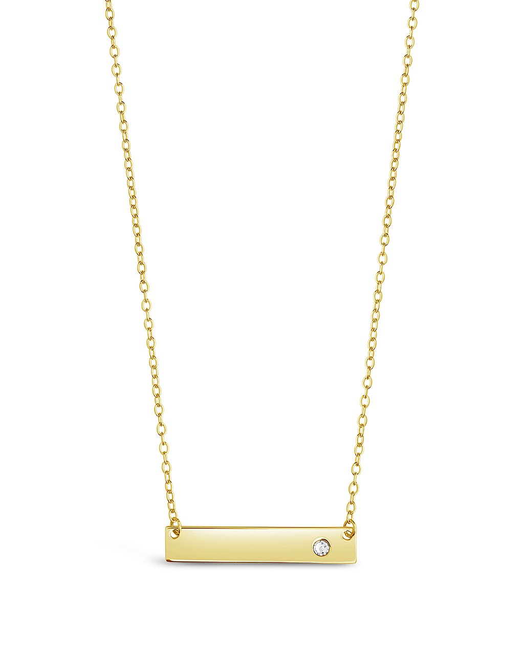 Sterling Silver CZ Studded Mini Bar Necklace - Sterling Forever