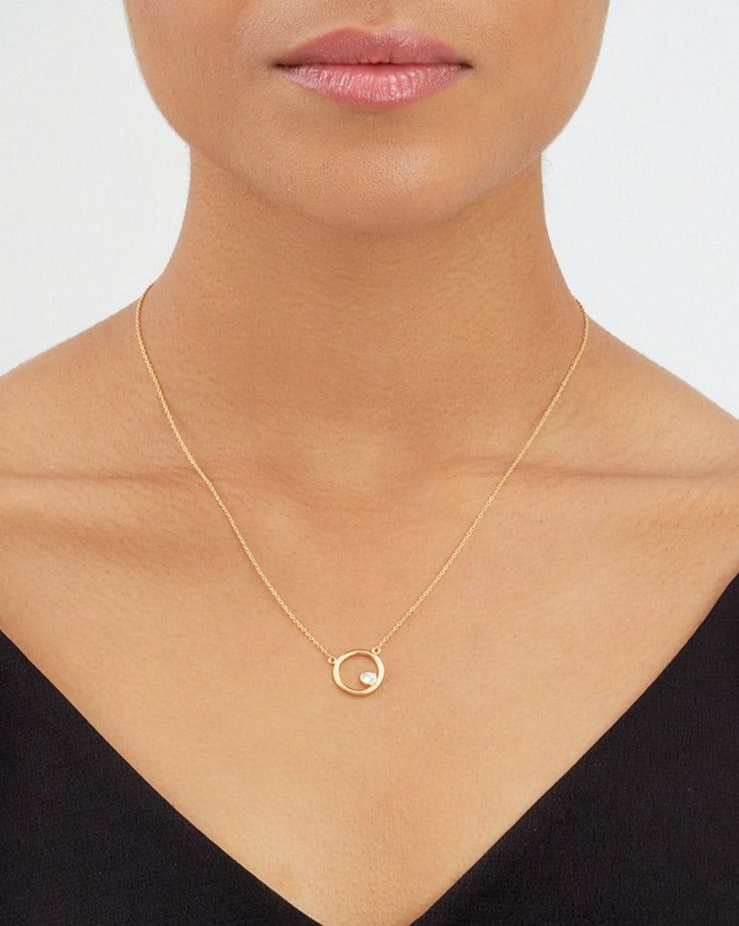 Sterling Silver Circle Pendant Necklace with CZ Stud Necklace Sterling Forever 