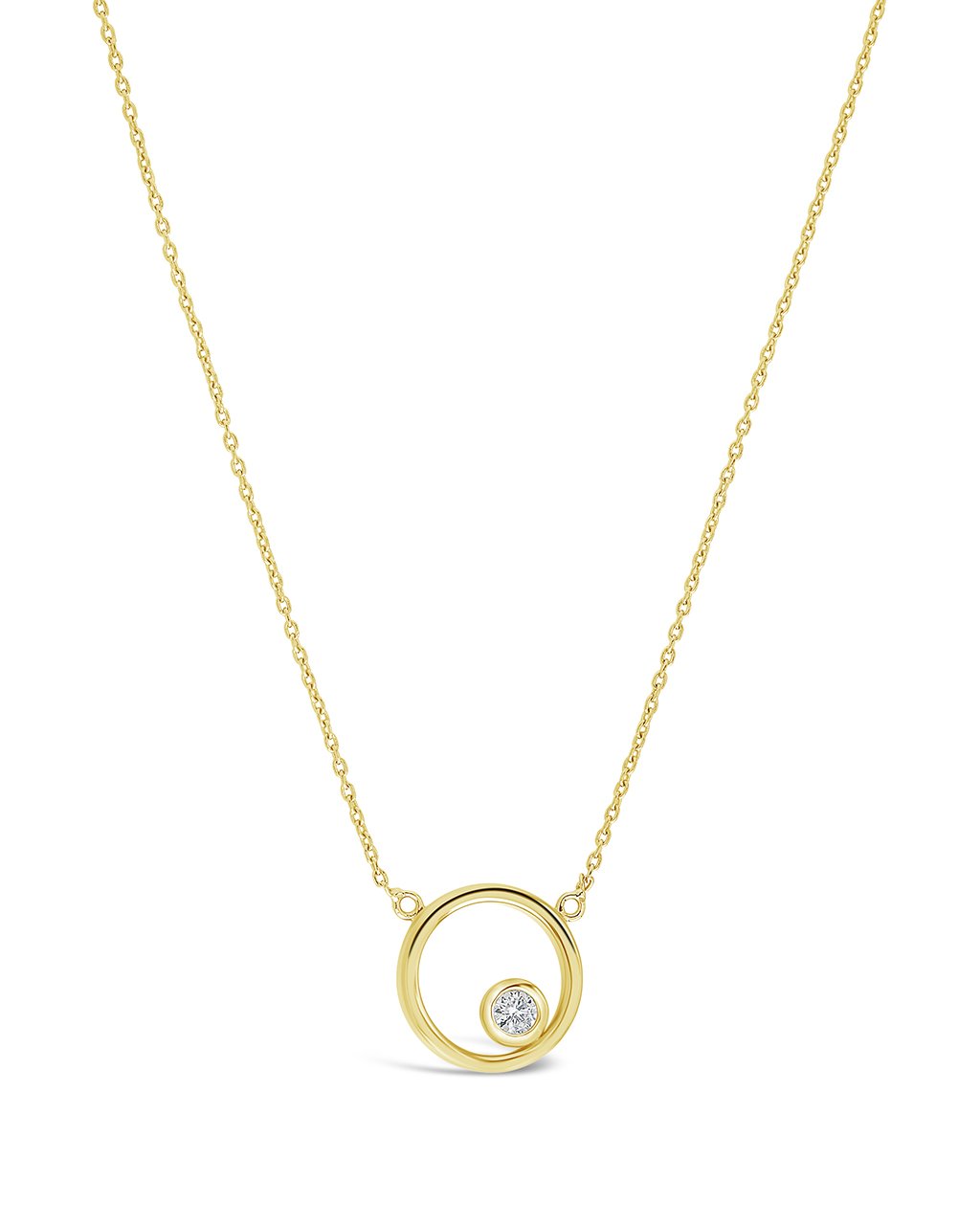 Sterling Silver Circle Pendant Necklace with CZ Stud - Sterling Forever