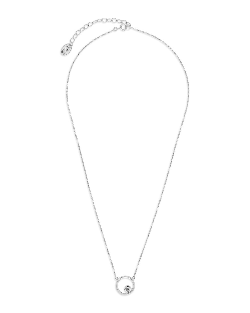 Sterling Silver Circle Pendant Necklace with CZ Stud - Sterling Forever