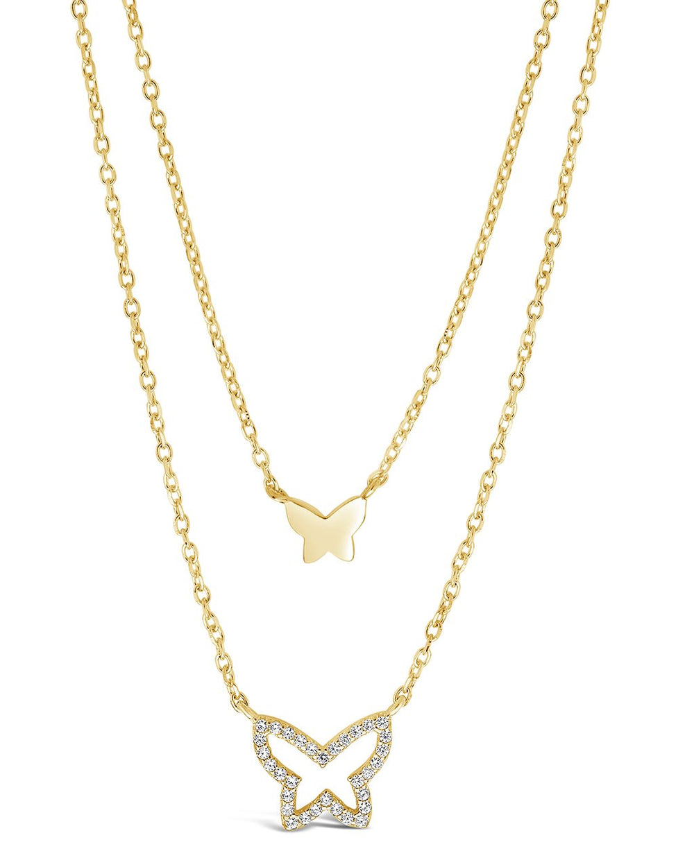 Sterling Silver CZ & Butterfly Layered Necklace Necklace Sterling Forever Gold 