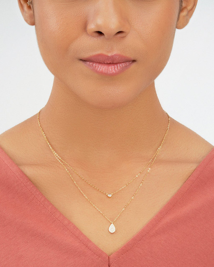 Sterling Silver Teardrop & CZ Layered Necklace Sterling Forever