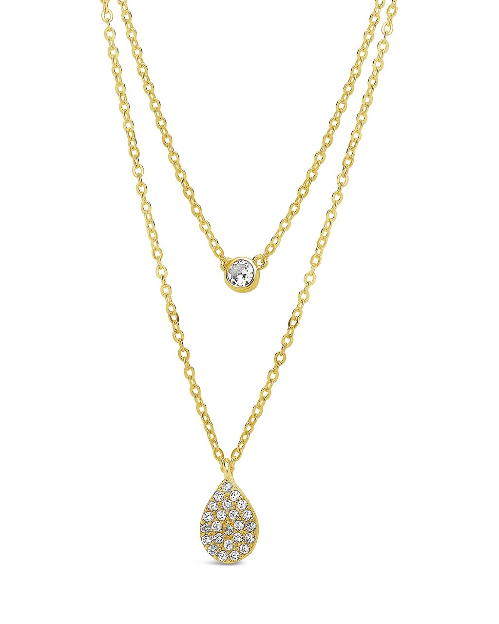 Sterling Silver Teardrop & CZ Layered Necklace Necklace Sterling Forever Gold 