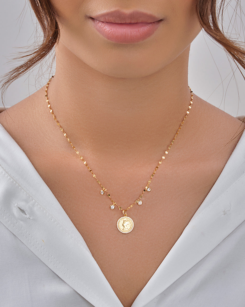 Sterling Silver Coin Medallion & Bezel CZ Charm Necklace Necklace Sterling Forever 
