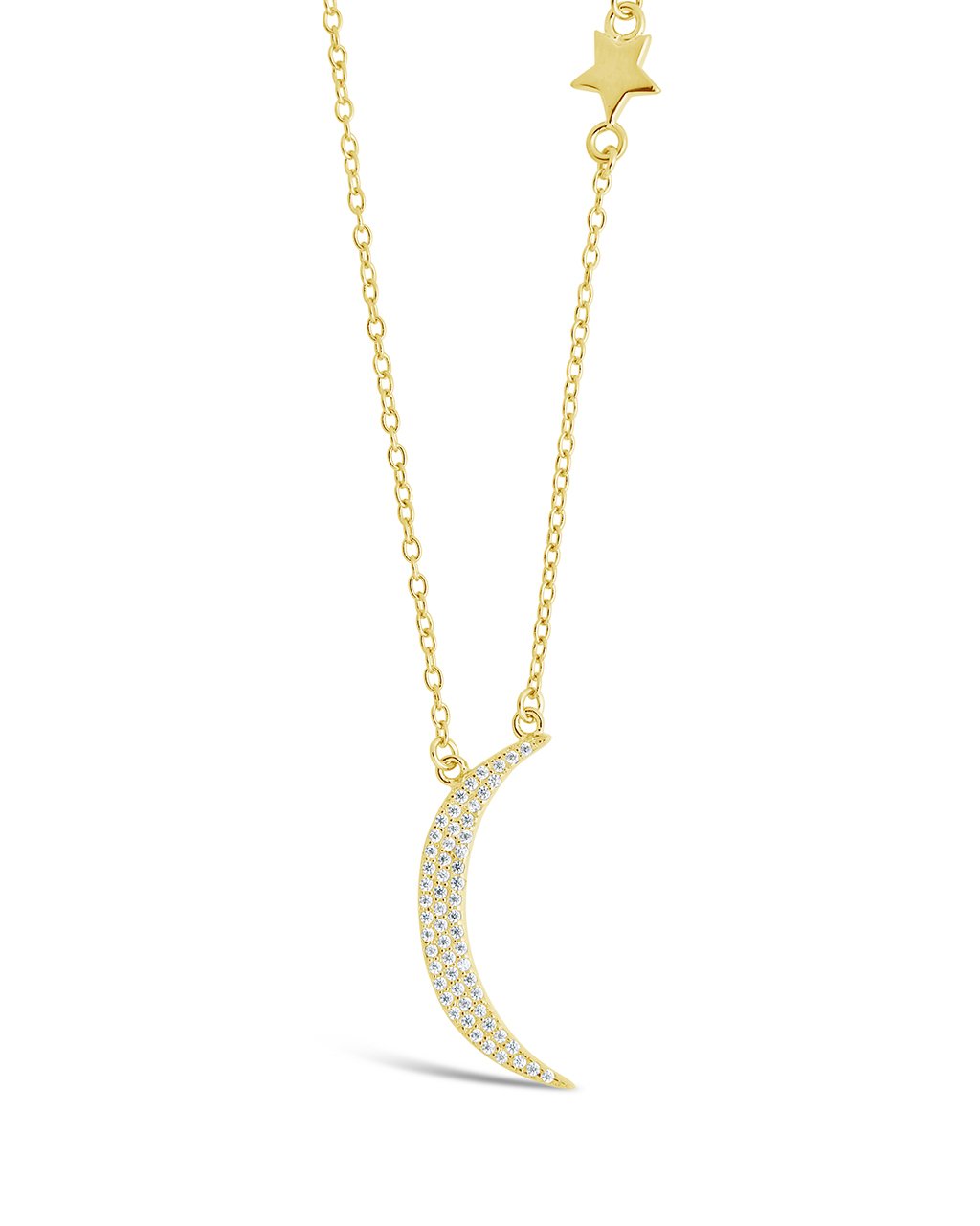Sterling Silver CZ Moon with Star Charm Necklace Necklace Sterling Forever Gold 