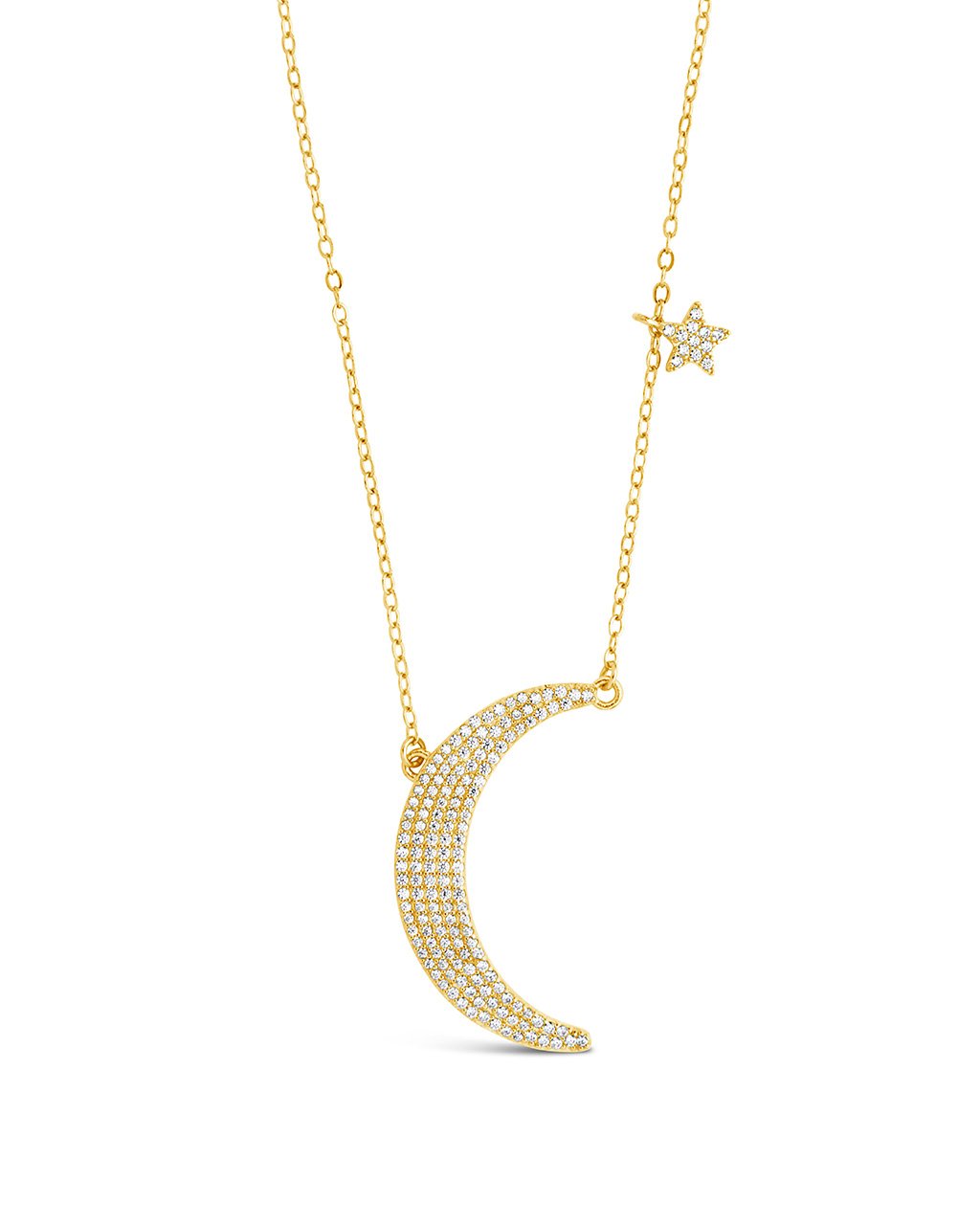 Sterling Silver CZ Crescent & Star Charm Necklace Necklace Sterling Forever 