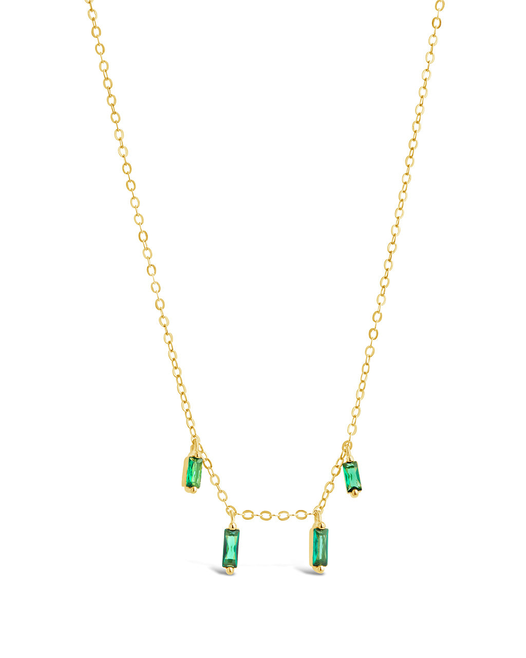 Sterling Silver Emerald CZ Baguette Charm Necklace Necklace Sterling Forever Gold 