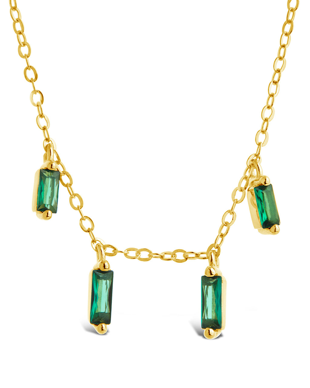 Sterling Silver Emerald CZ Baguette Charm Necklace Necklace Sterling Forever 