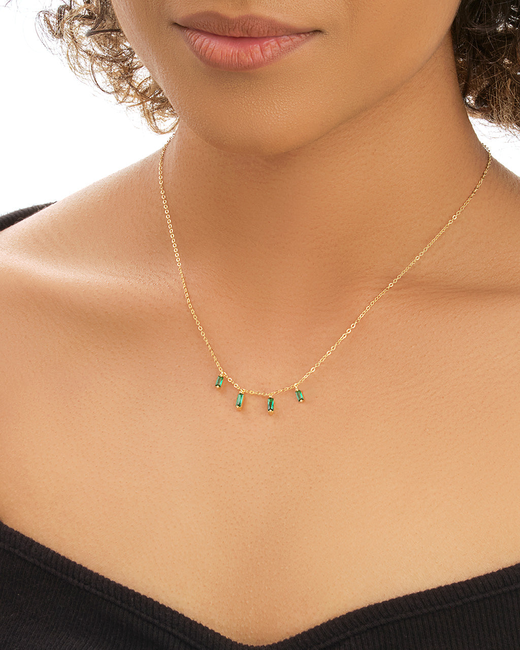 Sterling Silver Emerald CZ Baguette Charm Necklace Necklace Sterling Forever 