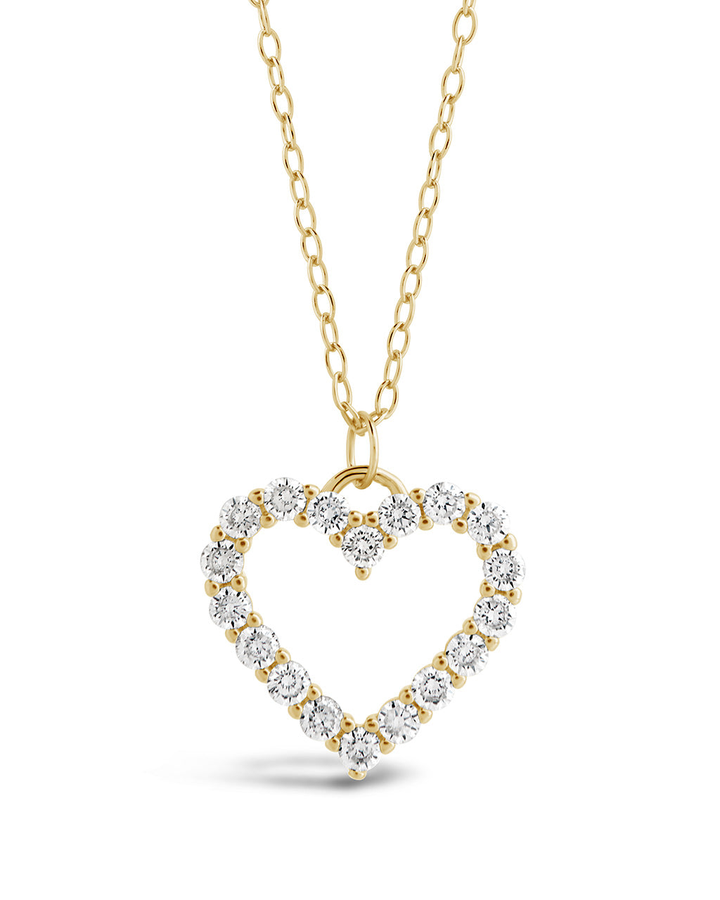 Sterling Silver CZ Outline Heart Pendant Necklace Necklace Sterling Forever Gold 