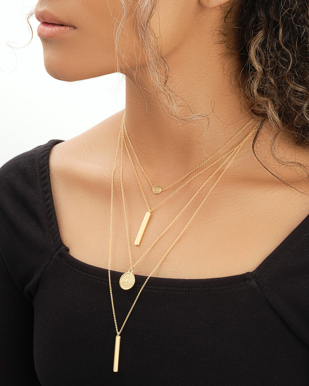 Coin, Textured Disk, & Bar Layered Necklace Necklace Sterling Forever 