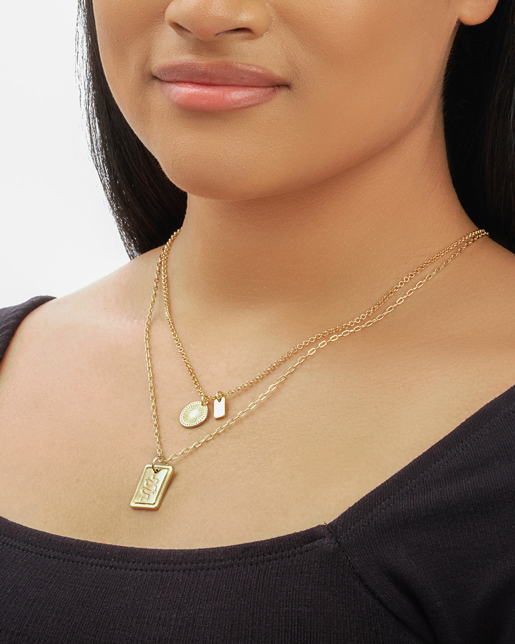 Engraved Disc & Tag Layered Necklace Necklace Sterling Forever 