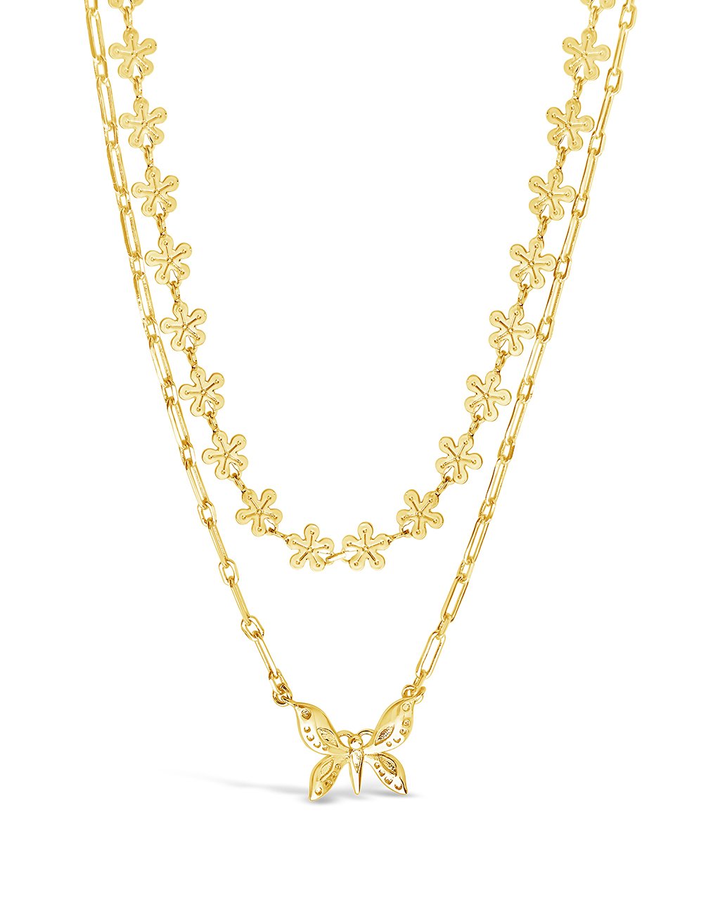 Butterfly & Daisy Chain Layered Necklace Necklace Sterling Forever Gold 