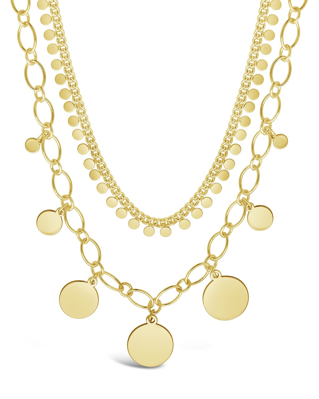 Disk Charm Layered Chain Necklace Necklace Sterling Forever Gold 