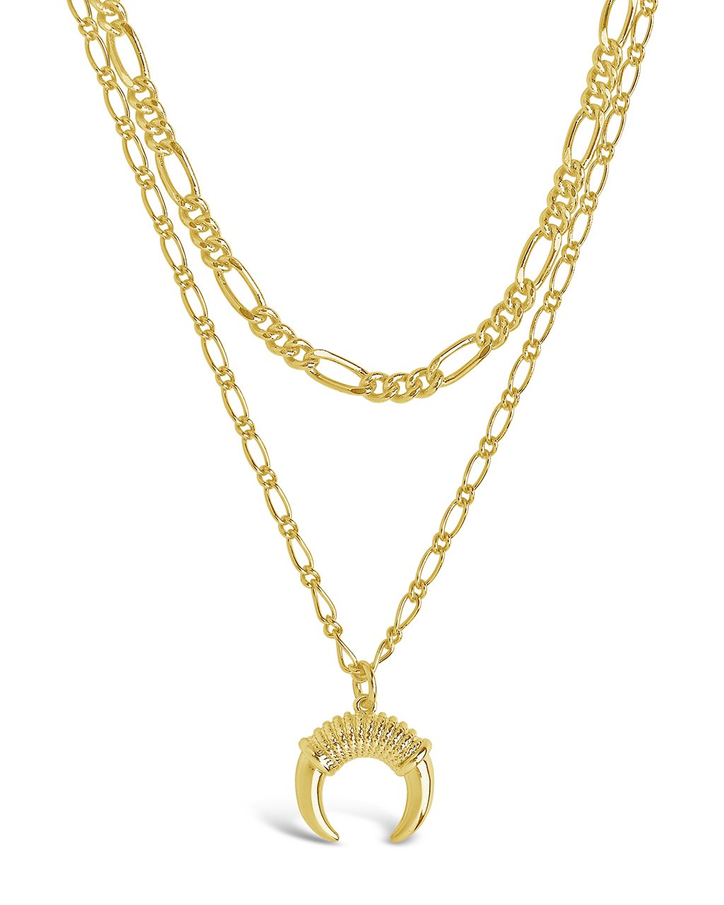 Layered Chain Necklace with Horn Pendant Necklace Sterling Forever Gold 