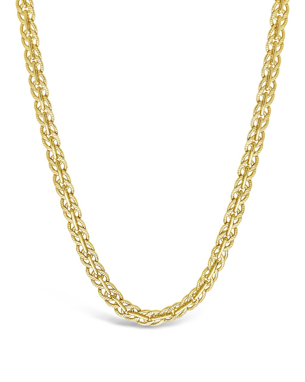 Hammered Interlocking Curb Chain Necklace Sterling Forever Gold 