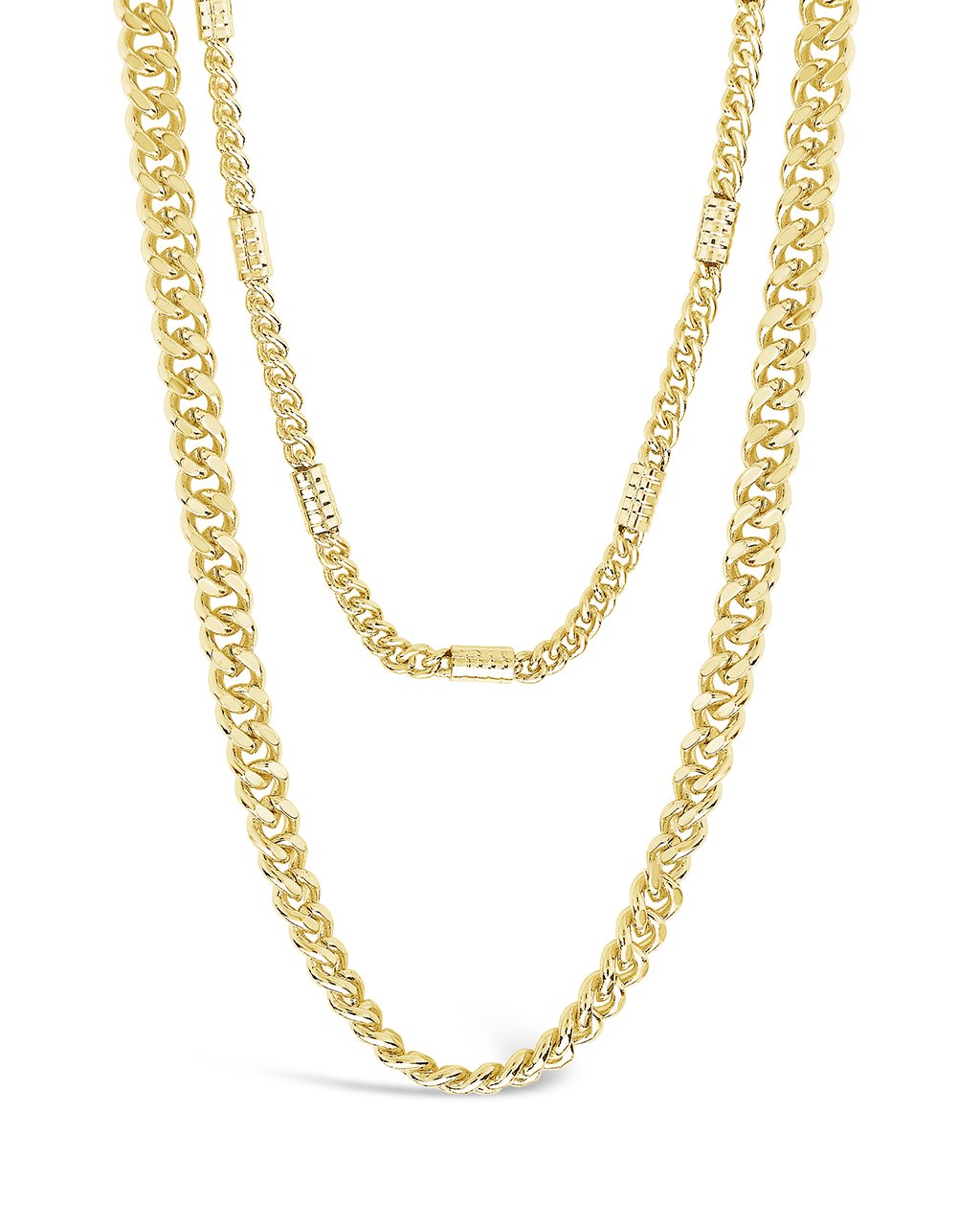 Curb & Station Layered Chain Necklace Necklace Sterling Forever Gold 