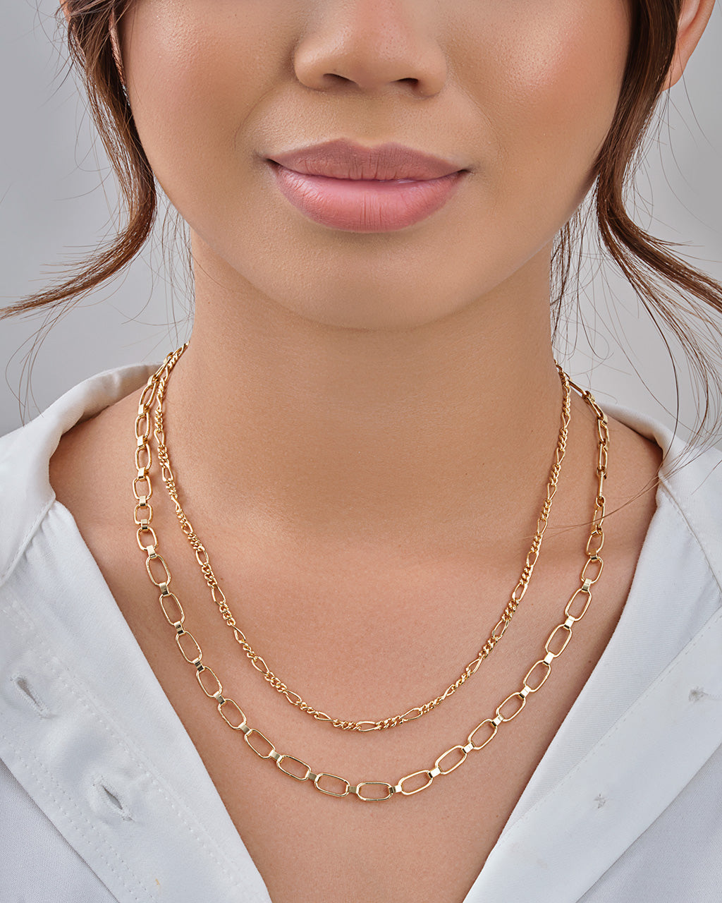 Figaro & Square Link Layered Chain Necklace Necklace Sterling Forever 