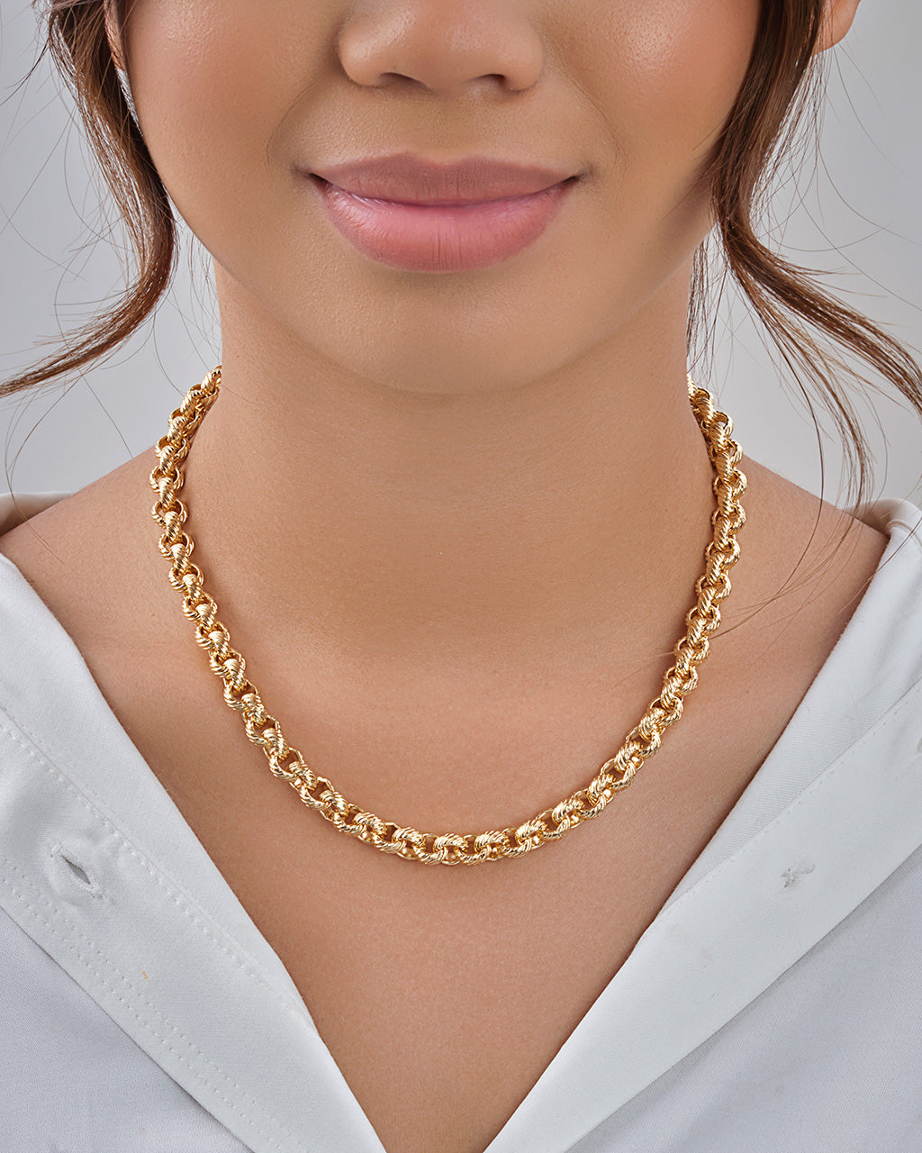 Textured Round Link Chain Necklace Sterling Forever 