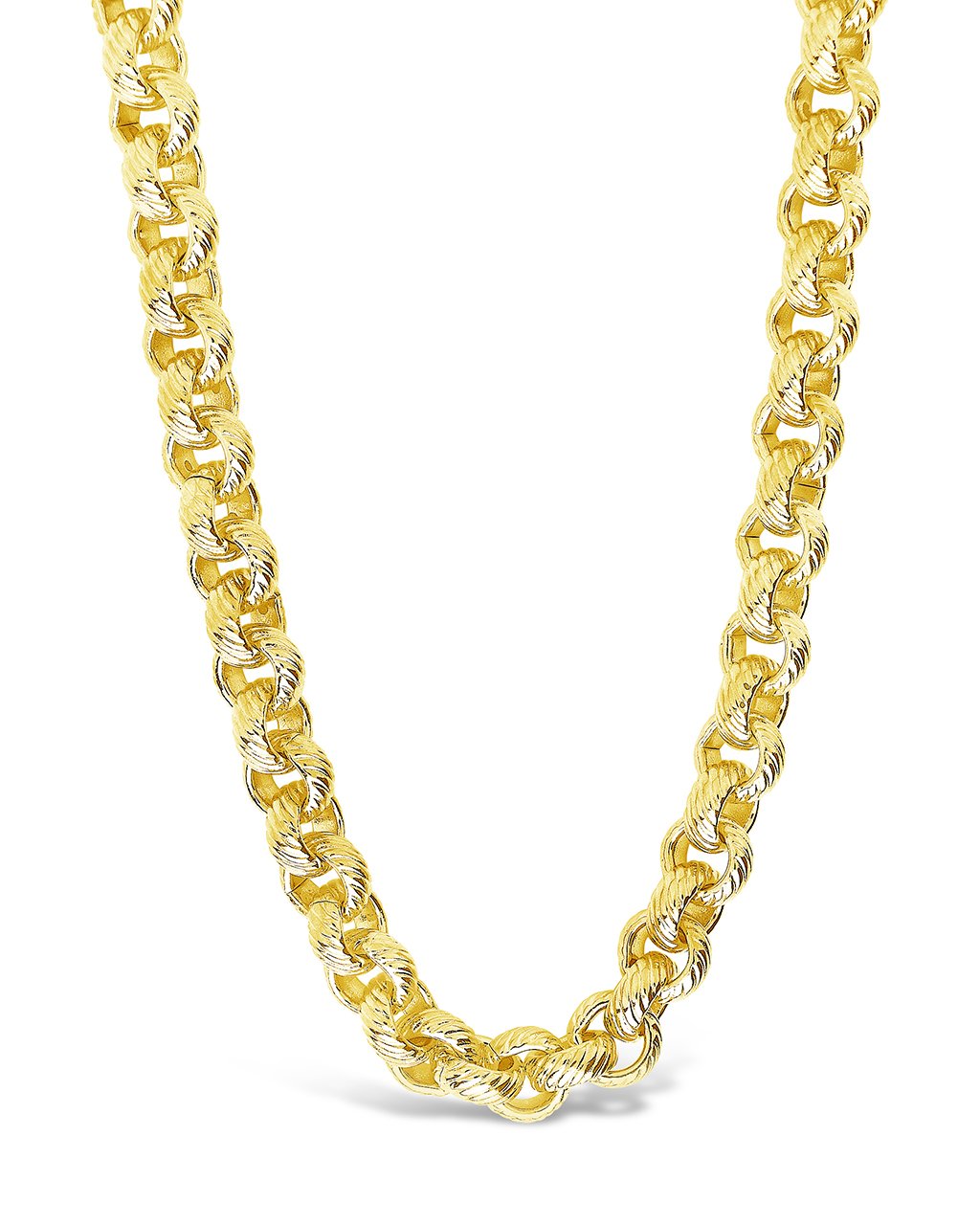 Textured Round Link Chain Necklace Sterling Forever Gold 
