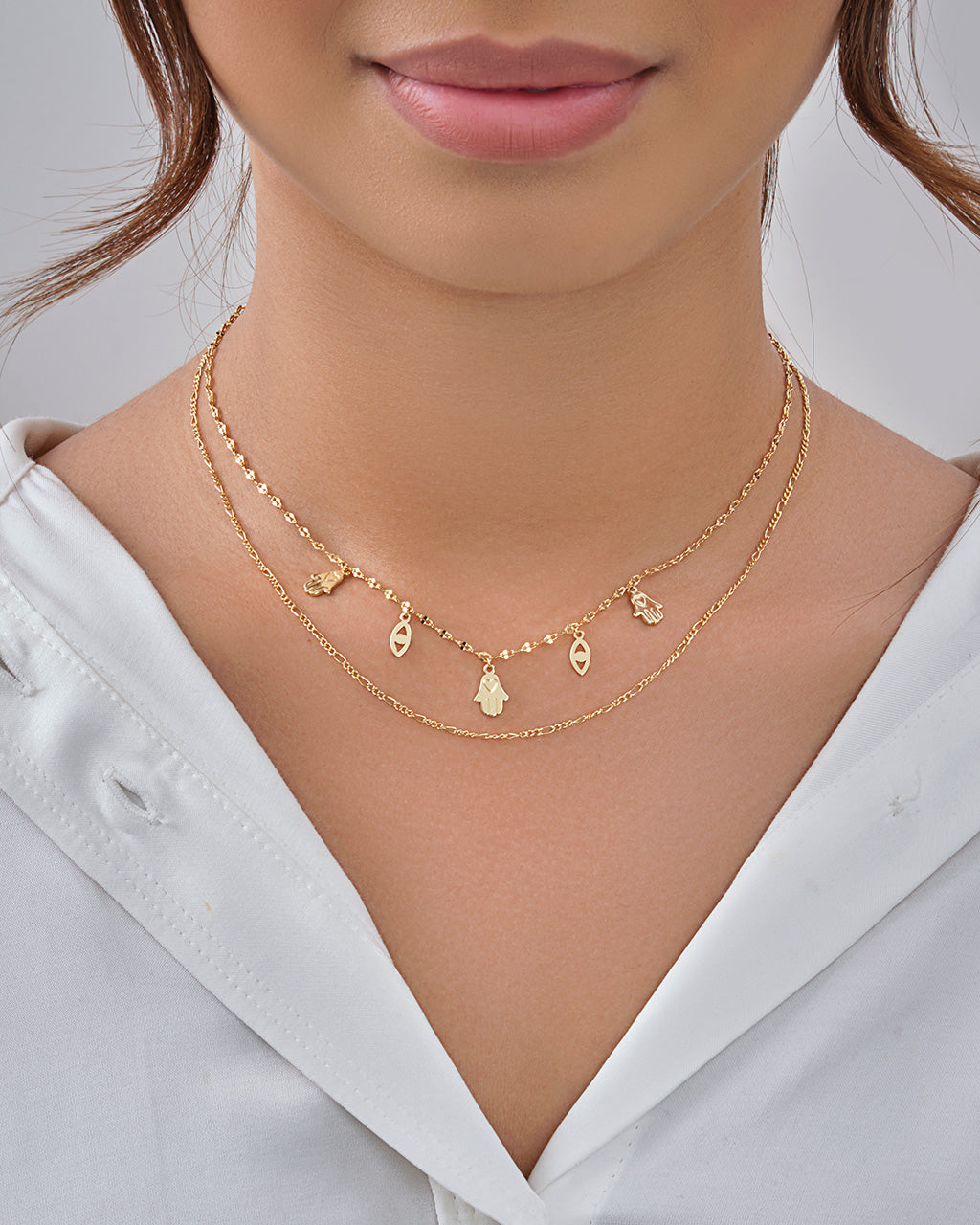 Evil Eye, Hamsa, & Figaro Chain Layered Necklace Necklace Sterling Forever 