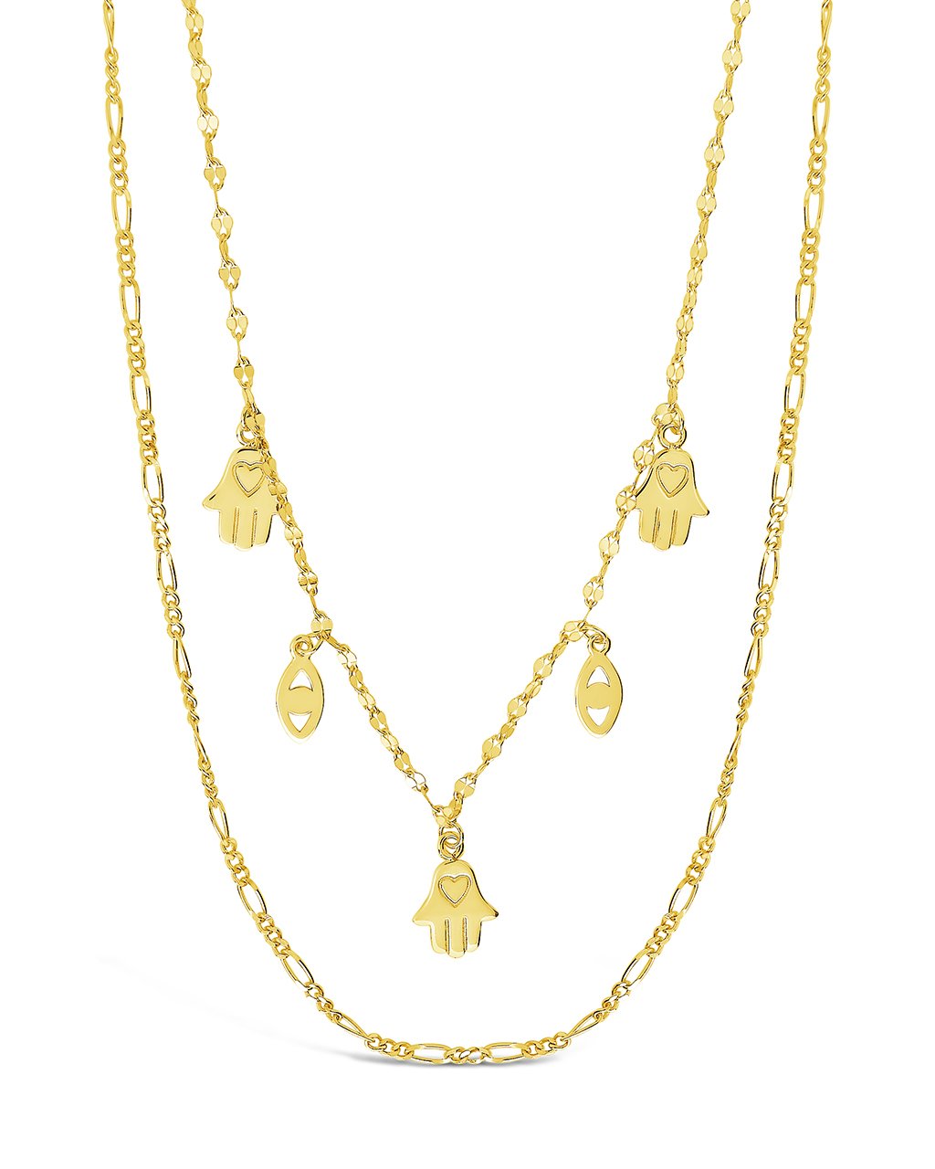 Evil Eye, Hamsa, & Figaro Chain Layered Necklace Necklace Sterling Forever Gold 