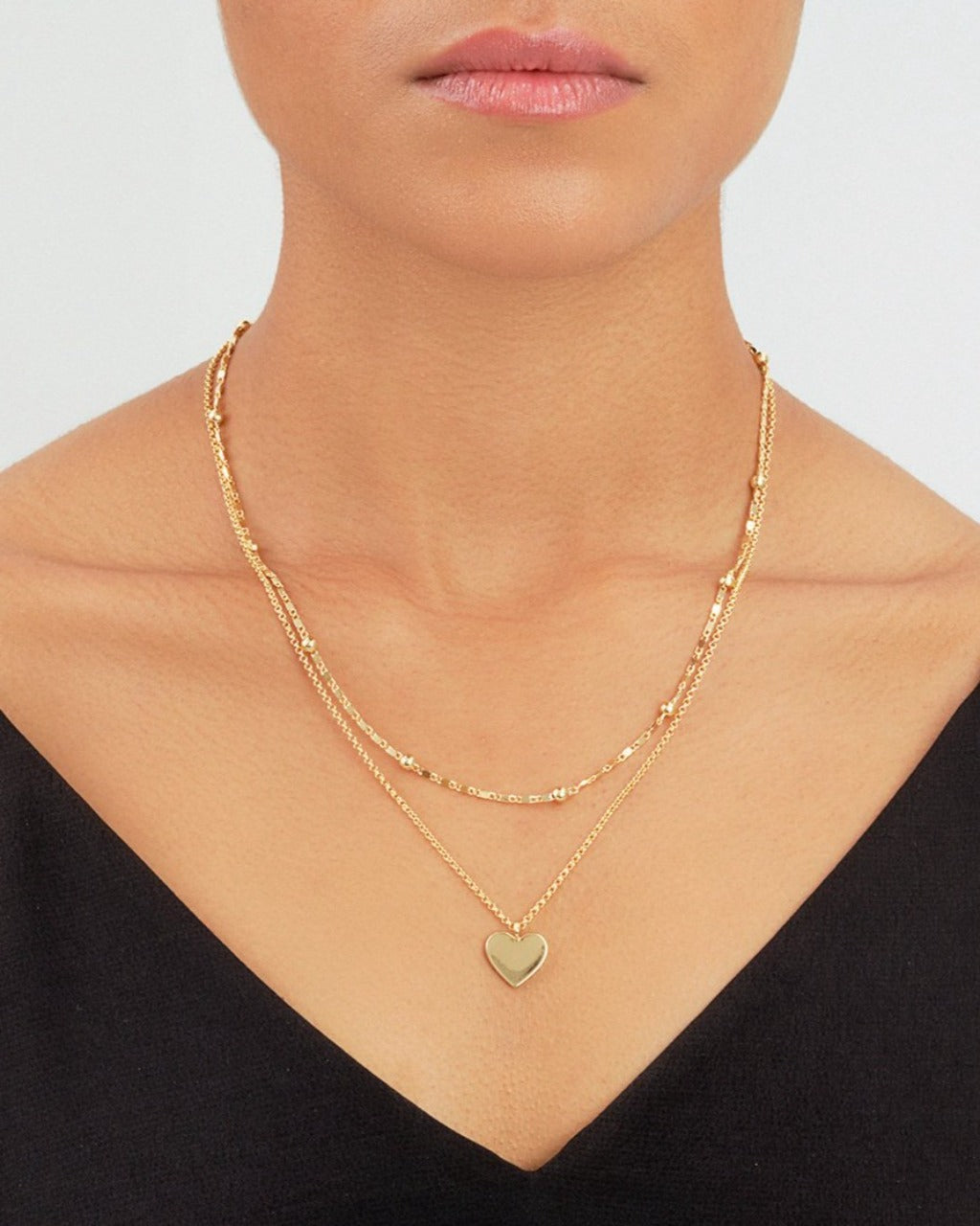 Beaded Chain & Heart Charm Layered Necklace Necklace Sterling Forever 