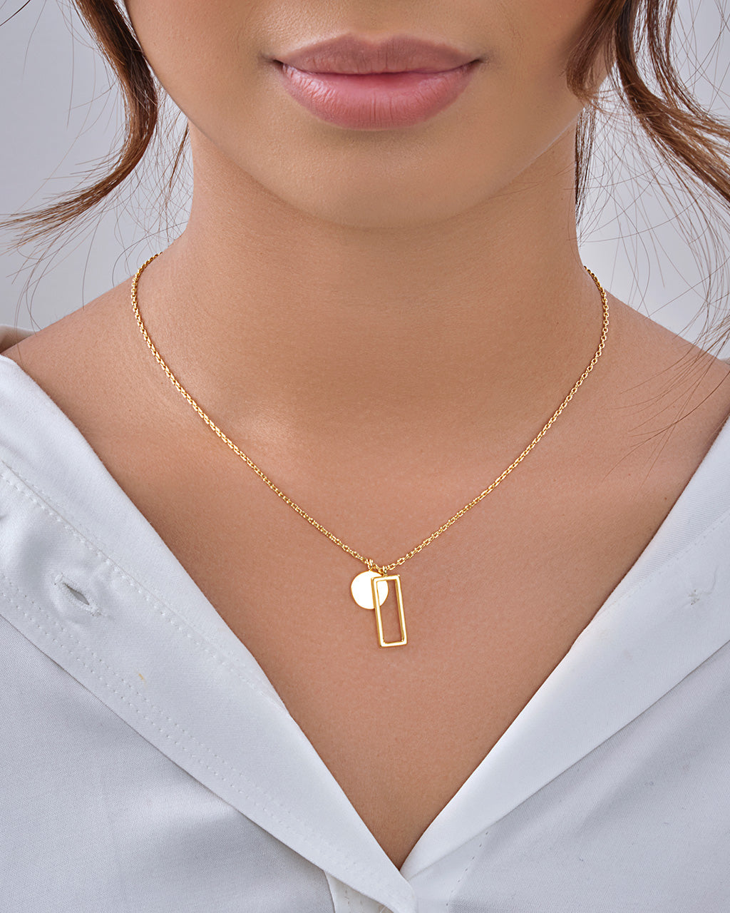 Open Rectangle & Circle Pendant Necklace Necklace Sterling Forever 