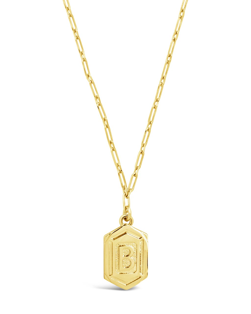 Hexagon Tag Initial Necklace Necklace Sterling Forever Gold B 