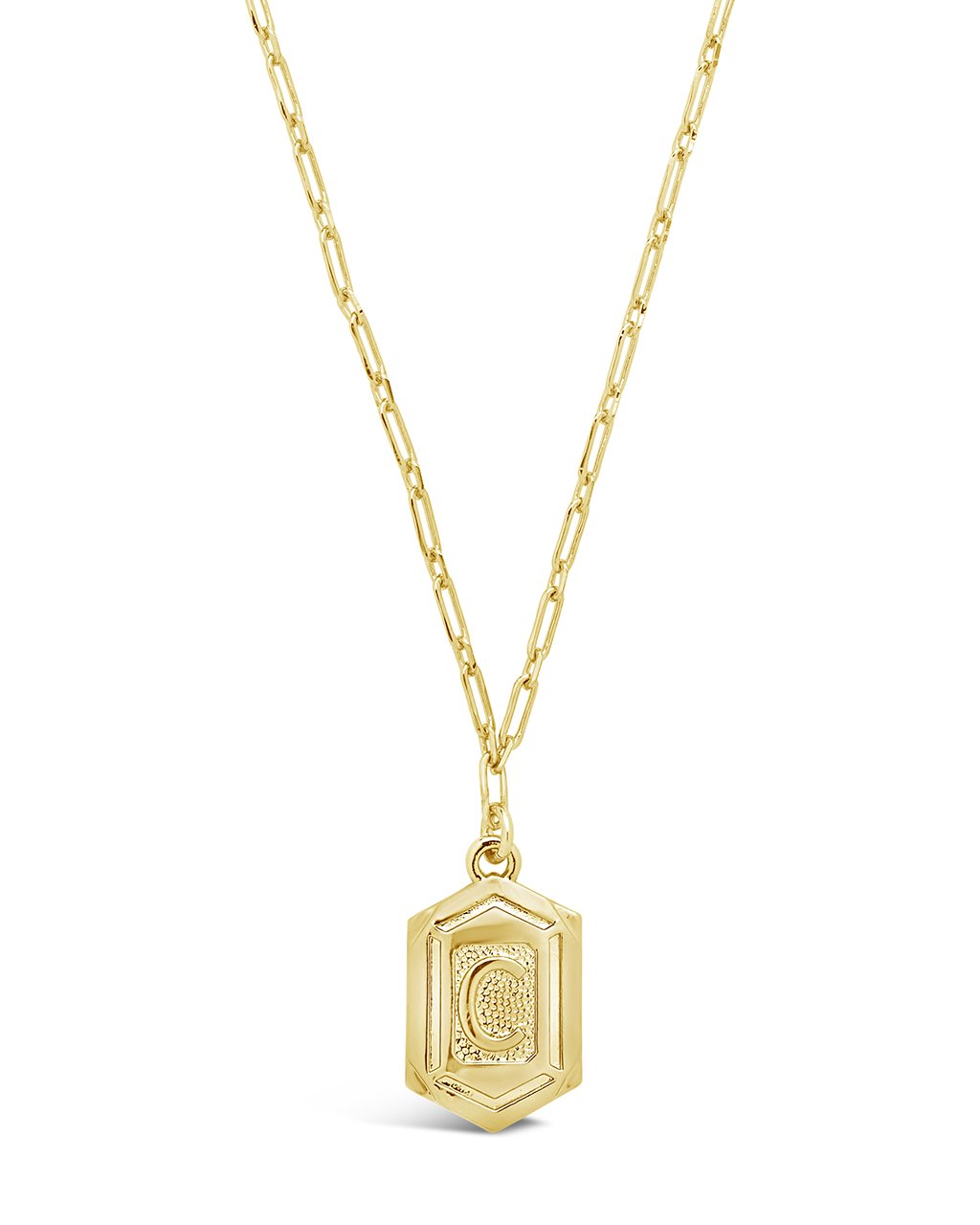 Hexagon Tag Initial Necklace Necklace Sterling Forever Gold C 
