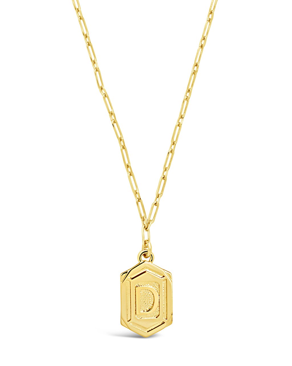 Hexagon Tag Initial Necklace Necklace Sterling Forever Gold D 