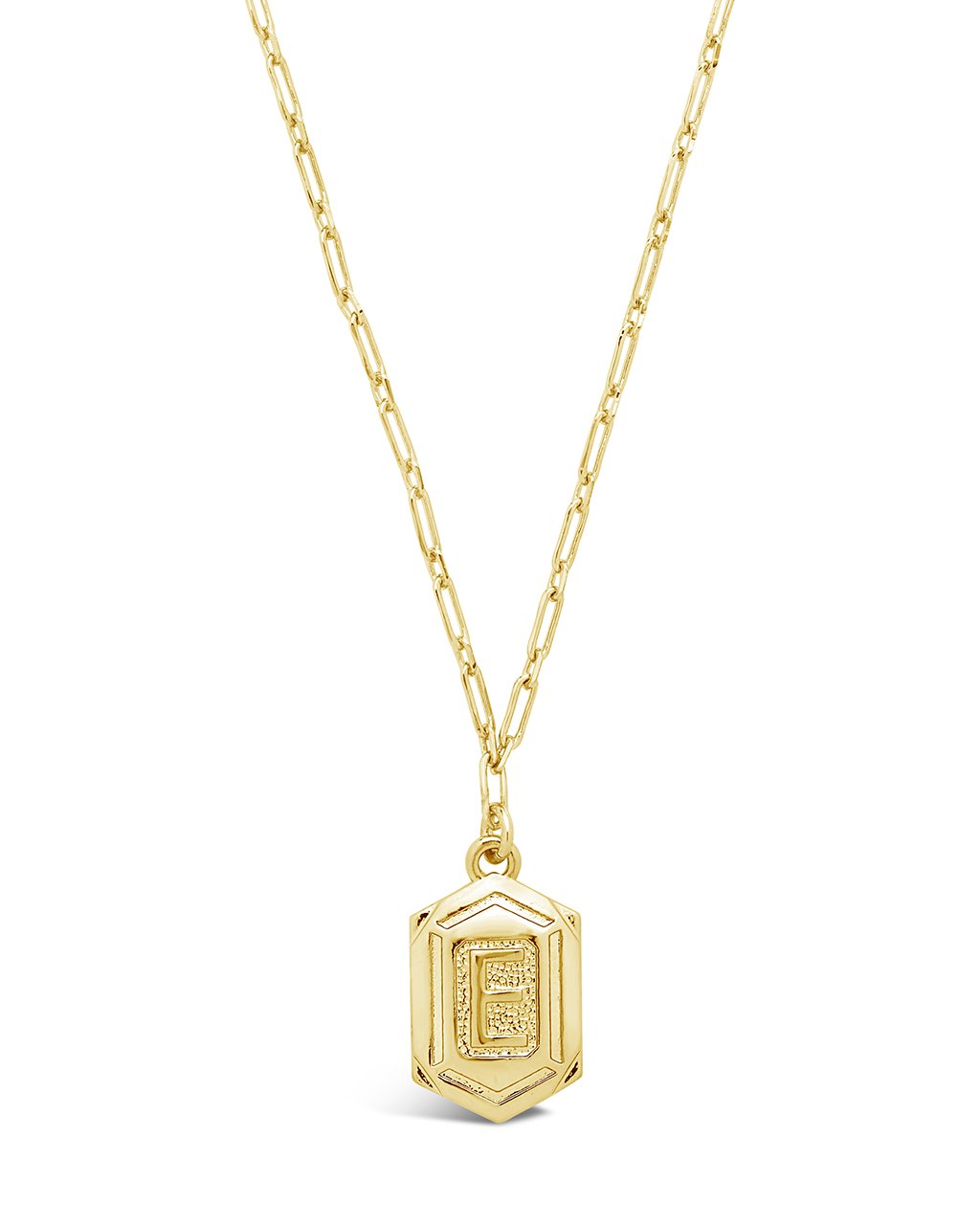 Hexagon Tag Initial Necklace Necklace Sterling Forever Gold E 