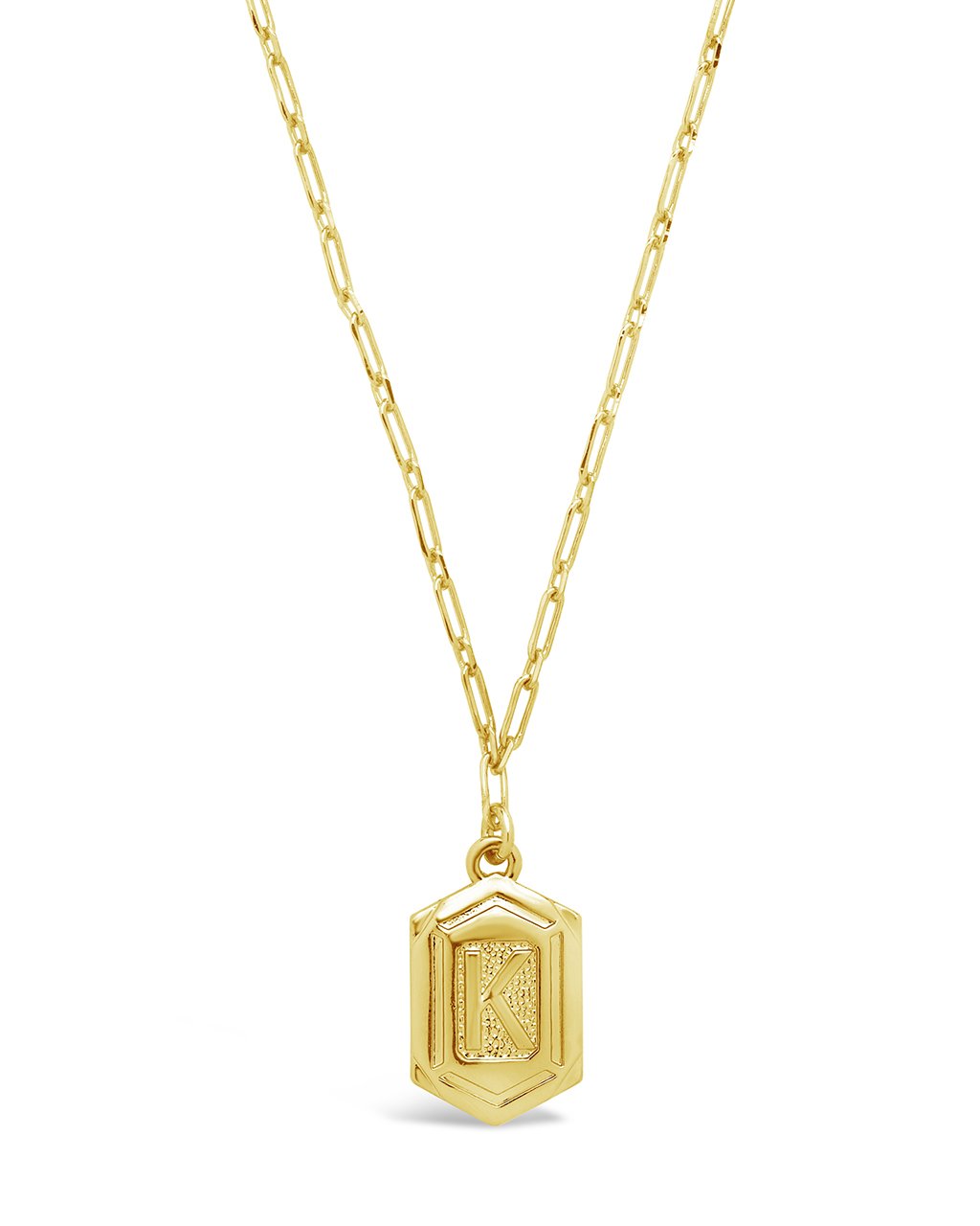 Hexagon Tag Initial Necklace Necklace Sterling Forever Gold K 