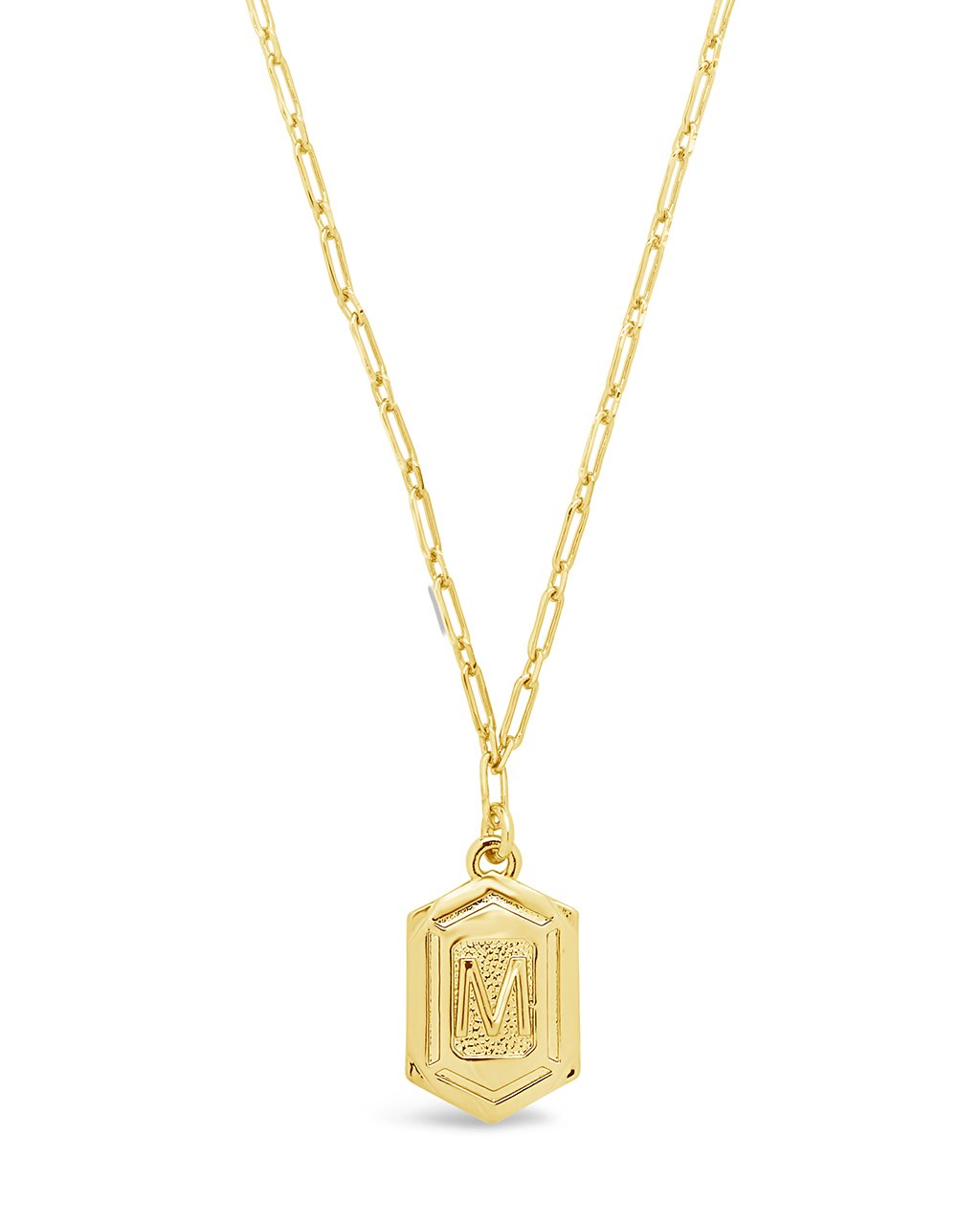Hexagon Tag Initial Necklace Necklace Sterling Forever Gold M 
