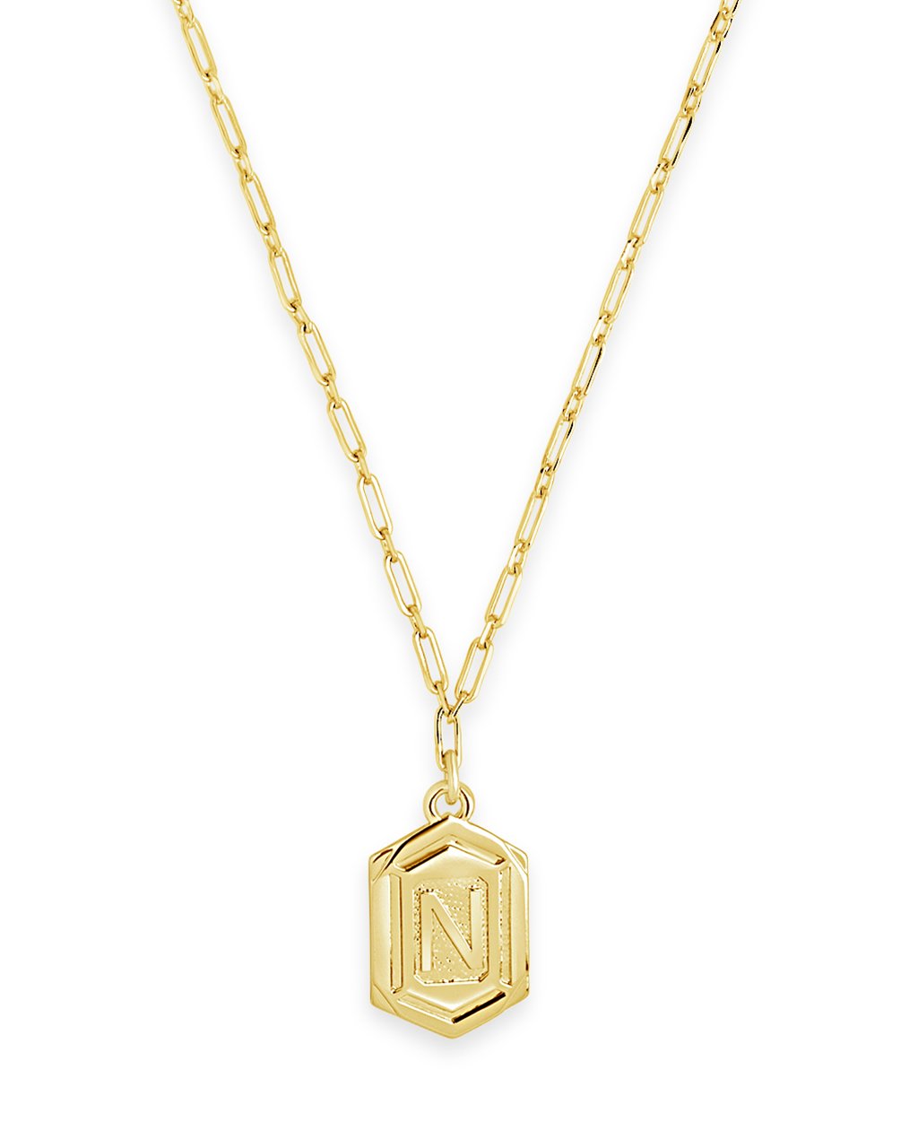 Hexagon Tag Initial Necklace Necklace Sterling Forever Gold N 
