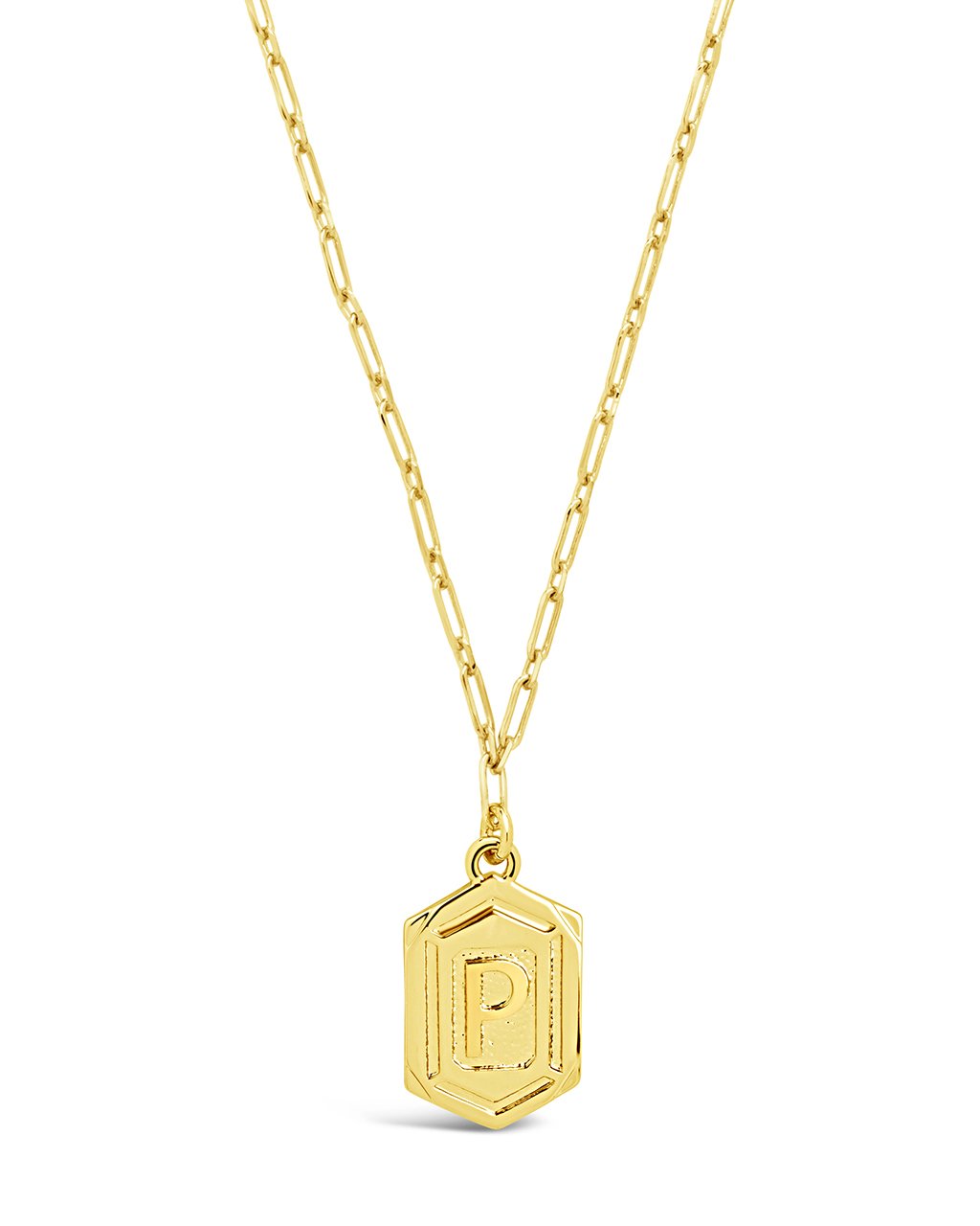 Hexagon Tag Initial Necklace Necklace Sterling Forever Gold P 
