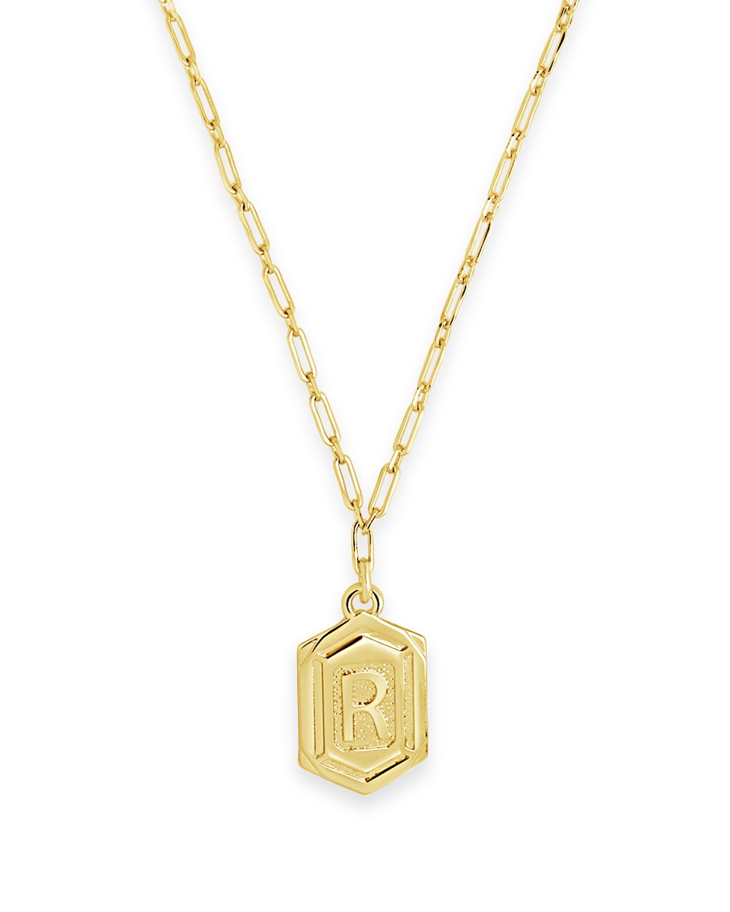 Hexagon Tag Initial Necklace Necklace Sterling Forever Gold R 