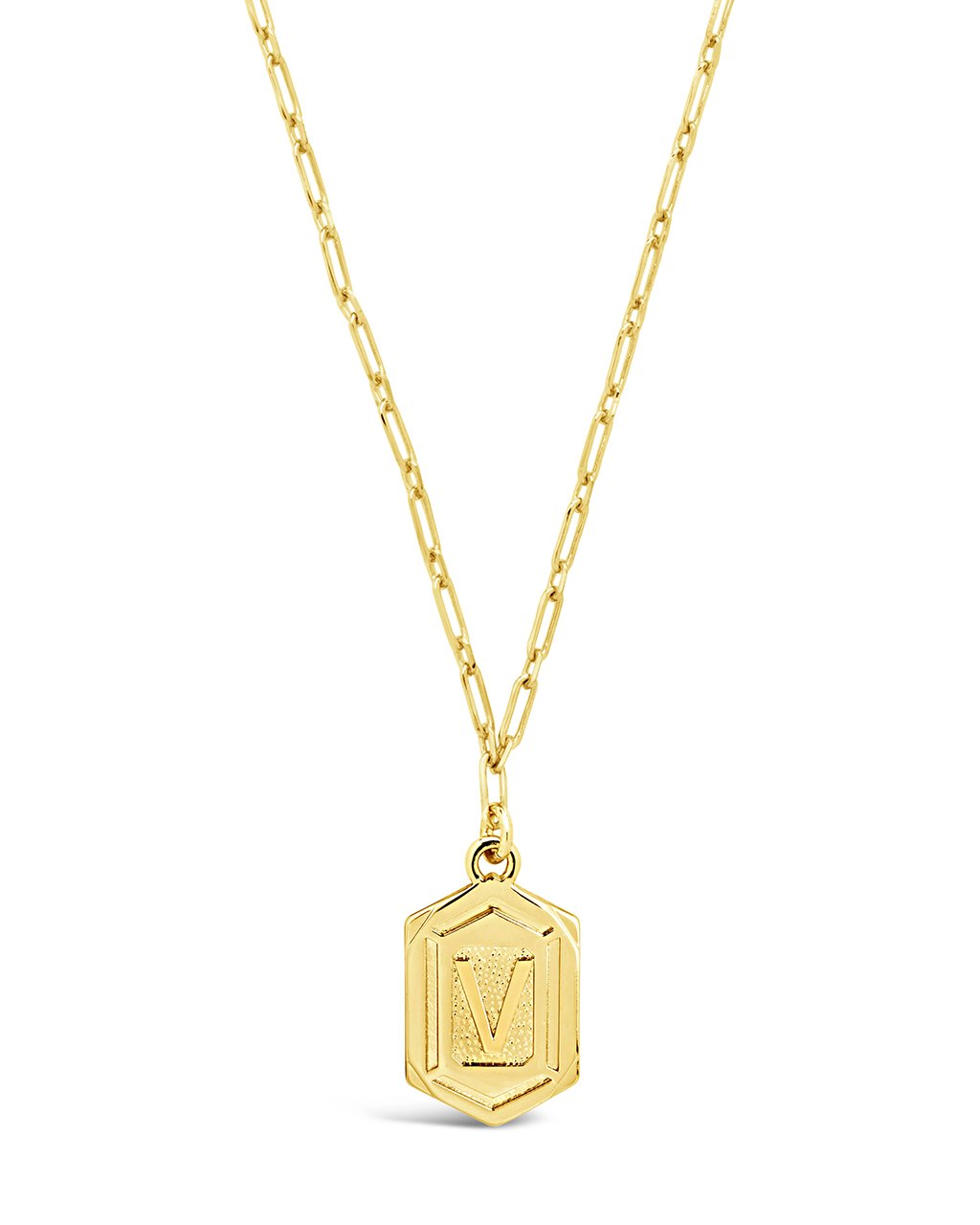 Hexagon Tag Initial Necklace Necklace Sterling Forever Gold V 