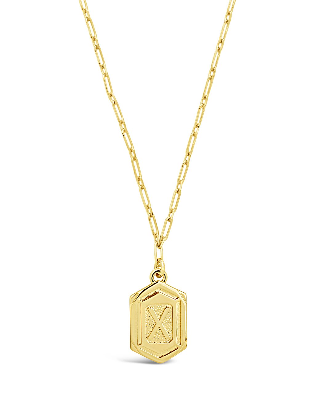Hexagon Tag Initial Necklace Necklace Sterling Forever Gold X 