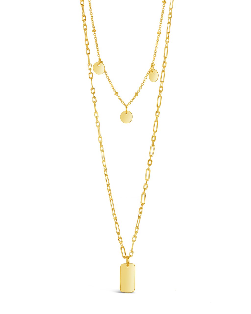 Two Layer Tag & Disk Charm Layered Necklace Necklace Sterling Forever Gold 