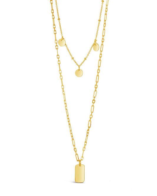 Two Layer Tag & Disk Charm Layered Necklace Necklace Sterling Forever Gold 