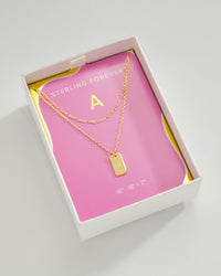 Layered Tag Initial Necklace Necklace Sterling Forever Gold A 