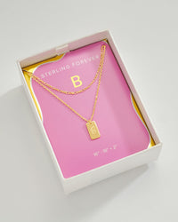 Layered Tag Initial Necklace Necklace Sterling Forever Gold B 