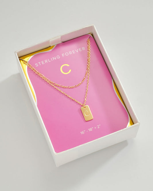 Layered Tag Initial Necklace Necklace Sterling Forever Gold C 