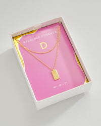 Layered Tag Initial Necklace Necklace Sterling Forever Gold D 