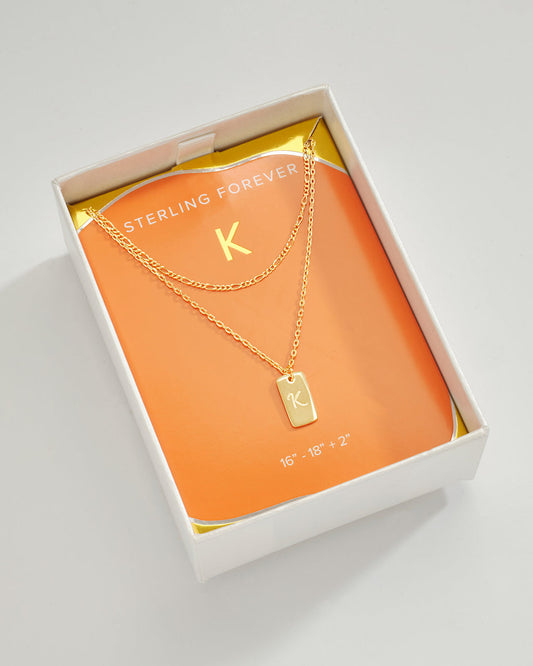 Layered Tag Initial Necklace Necklace Sterling Forever Gold K 