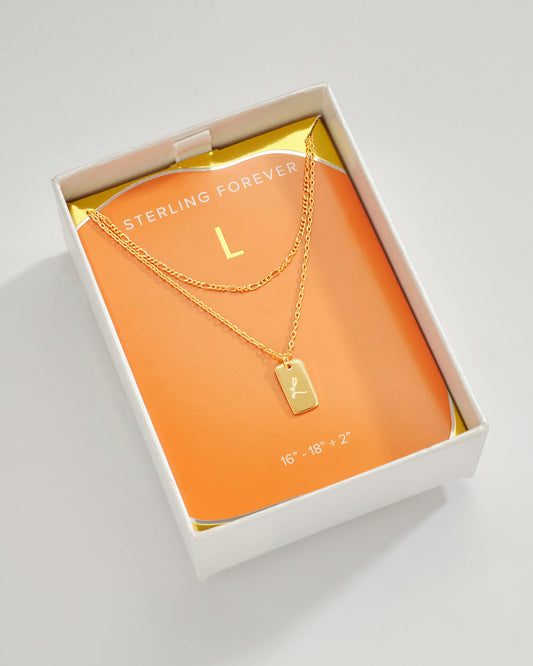 Layered Tag Initial Necklace Necklace Sterling Forever Gold L 